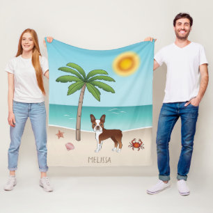 Rode Boston Terrier Op Een Tropisch Zomerstrand Fleece Deken