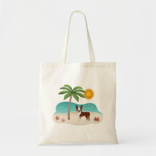 Rode Boston Terrier Op Een Tropisch Zomerstrand Tote Bag