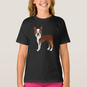 Rode Boston Terrier Schattige Cartoon Hond Tekenin T-shirt