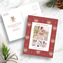 Rode Botanische Kerst Foto Ansichtkaart