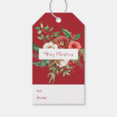 Rode botanische kerstcadeaukaartjes cadeaulabel (Voorkant)