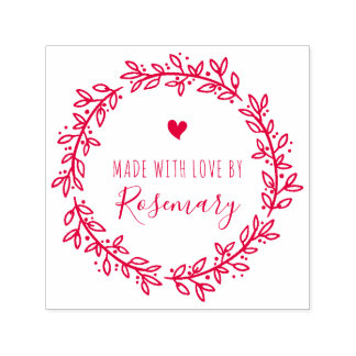 Rode Botanische krans gemaakt met liefde door Zelfinktende Stempel