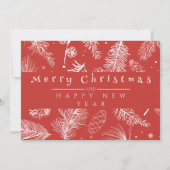  Rode Botanische Lijn Kunst Vrolijk Kerstfeest Feestdagenkaart (Voorkant)
