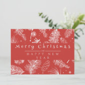  Rode Botanische Lijn Kunst Vrolijk Kerstfeest Feestdagenkaart (Staand voorkant)
