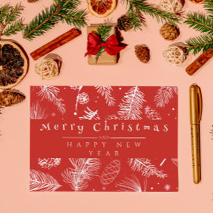 Rode Botanische Lijn Kunst Vrolijk Kerstfeest Feestdagenkaart
