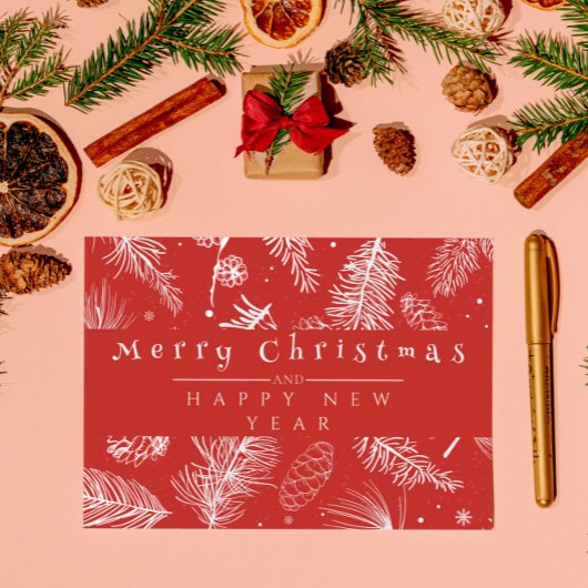  Rode Botanische Lijn Kunst Vrolijk Kerstfeest Feestdagenkaart