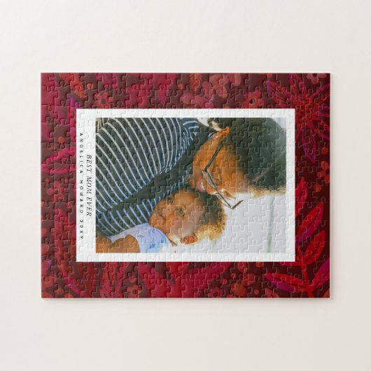 Rode botanische Lijst Moederdag Legpuzzel (Horizontaal)