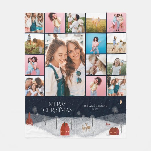 Rode botanische moderne minimale pampas 15 foto fleece deken (Voorkant)