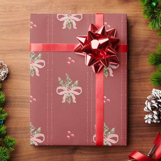Rode botanische strikken Kerstmis Cadeaupapier
