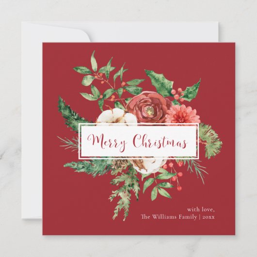 Rode botanische vrolijke kerst Kaart (Voorkant)