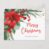 Rode Botanische Vrolijke Kerstmis Feestdagenkaart (Voorkant)