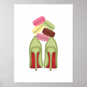 Rode bottometjes, stilettos, hoge hakken en macaro poster