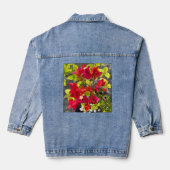 rode bougainvillea of papierbloem, tropische bloem denim jacket (Achterkant)