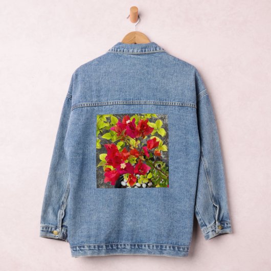 rode bougainvillea of papierbloem, tropische bloem denim jacket (Hangar)