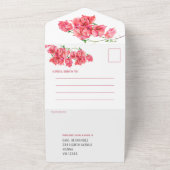 Rode bougainvillea waterverf bruiloft RSVP-opties All In One Uitnodiging (Buitenkant)