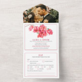 Rode bougainvillea waterverf bruiloft RSVP-opties All In One Uitnodiging (Binnen)