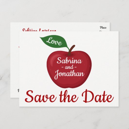 Rode Bourgogne Apple Save The Date Wedding Engagem Aankondigingskaart (Voorkant / Achterkant)