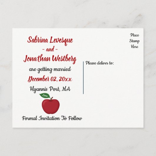 Rode Bourgogne Apple Save The Date Wedding Engagem Aankondigingskaart (Achterkant)