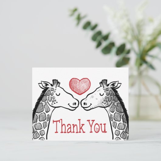 Rode Bourgogne Bedankt Giraffe Love Wedding Briefkaart (Staand voorkant)