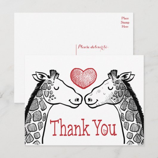 Rode Bourgogne Bedankt Giraffe Love Wedding Briefkaart (Voorkant / Achterkant)