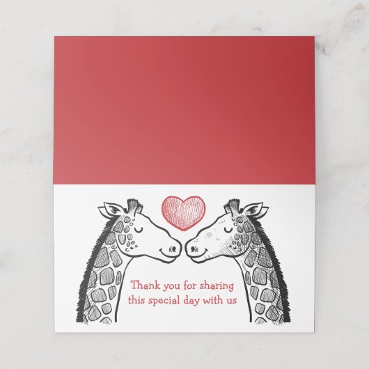 Rode Bourgogne Bedankt Giraffe Love Wedding Party Plaatskaartje (Buitenkant ongevouwen)