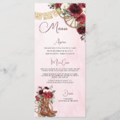 Rode Bourgogne Bloemen Charro Quinceañera XV Menu (Voorkant)