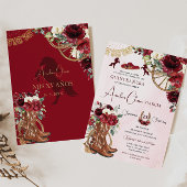 Rode Bourgogne Bloemen Charro Westerne Quinceanera Kaart