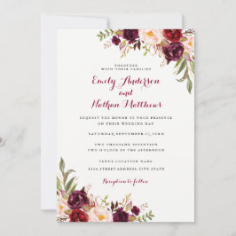 Rode Bourgogne Bloemen Herfst bruiloft uitnodiging