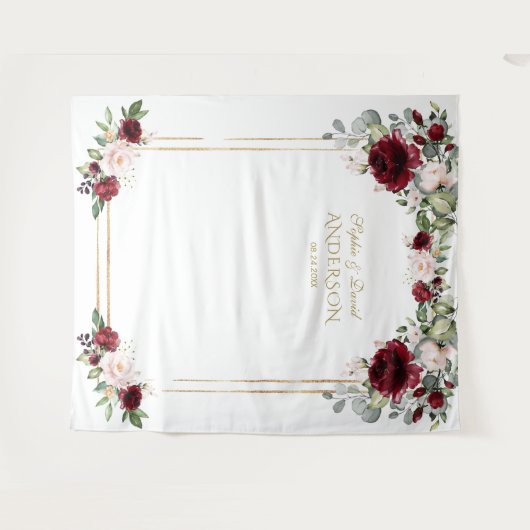 Rode Bourgogne Bloemige Trouwfoto Prop Wandkleed (Voorkant (horizontaal))