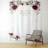 Rode Bourgogne Bloemige Trouwfoto Prop Wandkleed (In situ)