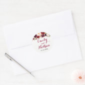 Rode Bourgogne Bloemrijke Herfst Huwelijkssticker Ronde Sticker (Envelop)