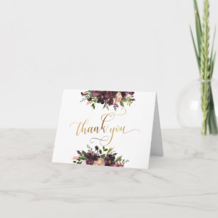 Rode Bourgogne & Blush Bloemendesign, Gouden Scrip Bedankkaart