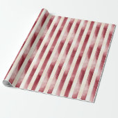 Rode Bourgogne Crème Strepen Kerst Cadeaupapier (Uitgerold)
