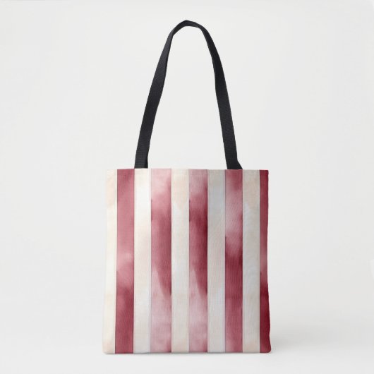 Rode Bourgogne Crème Strepen Kerst Tote Bag (Voorkant)
