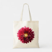 Rode Bourgogne Dahlia Bloem Foto Script Naam Tote Bag (Achterkant)