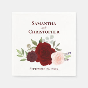 Rode Bourgogne en Blush Waterverf Rozen bruiloft Servet