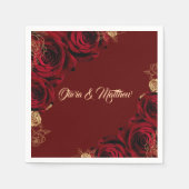 Rode Bourgogne en gouden Rozen Bloemenbruiloft Servet (Voorkant)