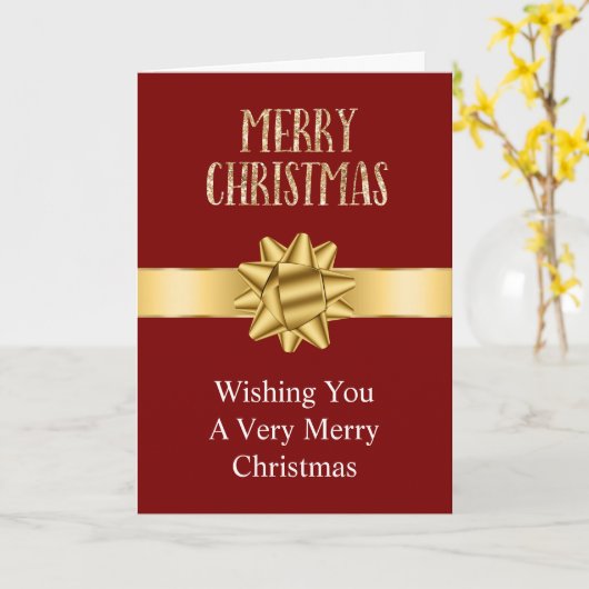 Rode Bourgogne Gold Glam Bows Glitter Kerstmis Kaart (Gele Bloem)