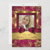 Rode Bourgogne Goud Foto Verjaardagsfeest Kaart (Voorkant)