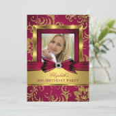 Rode Bourgogne Goud Foto Verjaardagsfeest Kaart (Staand voorkant)