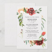 Rode Bourgogne Groen Eucalyptus Bloemen Huwelijk Kaart (Voorkant / Achterkant)