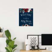 Rode Bourgogne Navy Rustiek Winter Bloemen Baby sh Poster (Thuiskantoor)