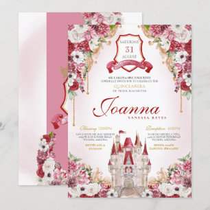 Rode Bourgogne Prinses Kasteel Royal Quinceanera Kaart