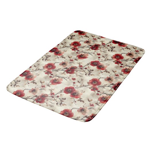 Rode Bourgogne Roze Bloem Knoppen Patroon Badmat (Gekanteld)