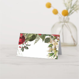 Rode Bourgogne Winter Bloemen Wedding Placecard Plaatskaartje