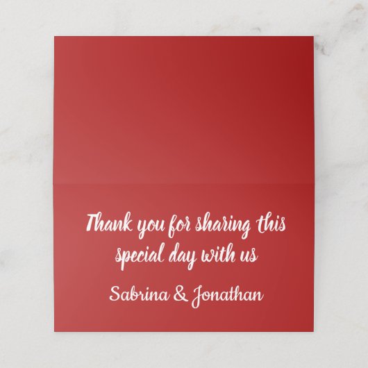 Rode Bourgogne & Wit Dank u bruiloft Plaatskaartje (Buitenkant ongevouwen)