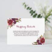 Rode Bourgondië Bloemige Trouwreceptie Details Informatiekaartje (Staand voorkant)