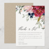 Rode Bourgondië Blush Blauwe Bloem Bruiloft Bedankkaart (Voorkant / Achterkant)