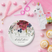 Rode Bourgondië Blush Blauwe Bloemige Bruiloftsdou Papieren Bordje (Feest)