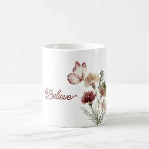 Rode Bourgondië Witte Vlinder Bloemen Koffiemok